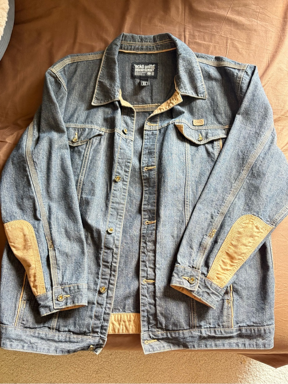 Vintage Y2K Ecko Unltd Denim Foundry Trucker Jacket XL Suede Corduroy Accents